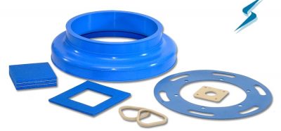 Assorted blue and tan fluorosilicone gaskets and parts