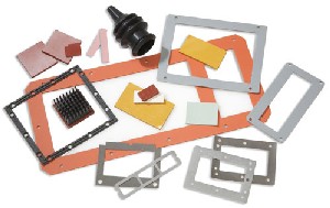 Thermal interface pads, molded cable boot, and silicone foam panel gaskets