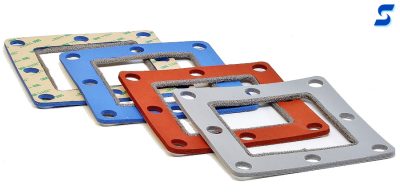 4 sponge wire gaskets overlapping, wire mesh around inside 