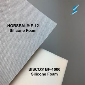 Sample swatches of BISCO BF-1000 and NORSEAL F-12