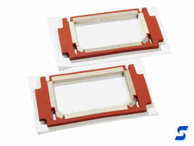 Custom assembled red sponge window gasket with flectron wrap on inner edge