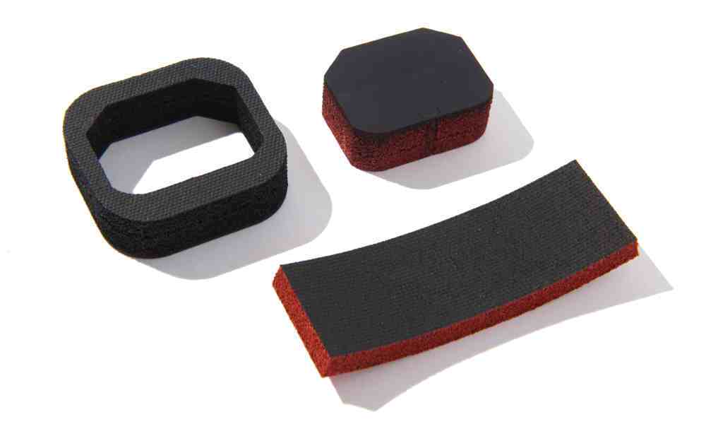 Custom conductive window gasket coated with ESD as well as red sponge center and a plain strip Custom conductive window gasket coated with ESD as well as red sponge center and a plain strip
