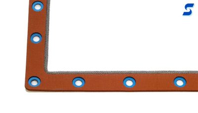 Compression stops (also know as compression limiters) shown on combination EMI gaskets 