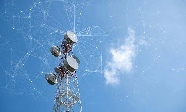 Telecommunication tower with mesh dots, particles for wireless telecommunication technology