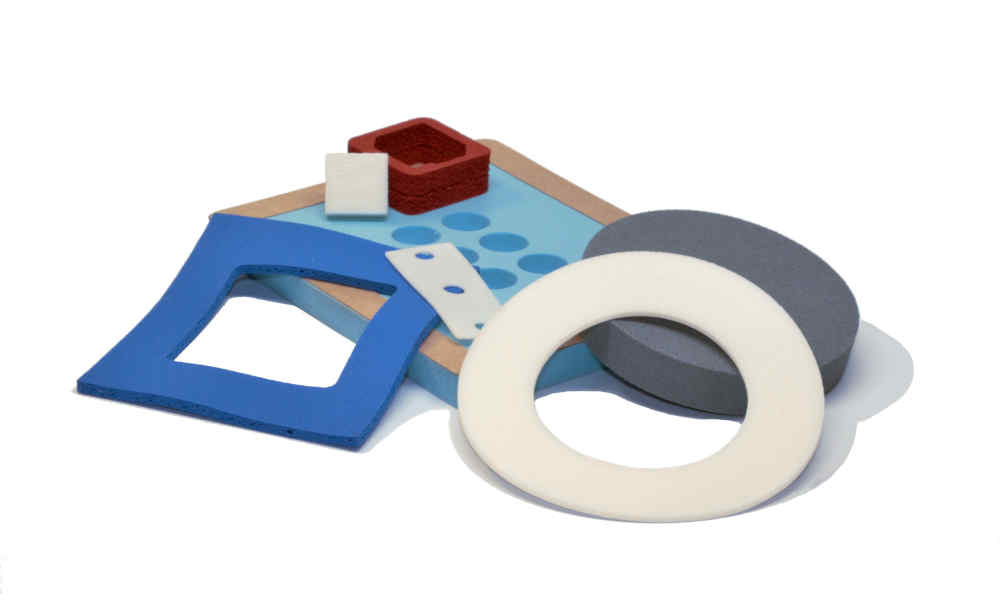 Blue, white, and gray foam and red sponge silicone vibration dampening pads
