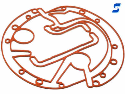 Red waterjet cut solid silicone patterned part